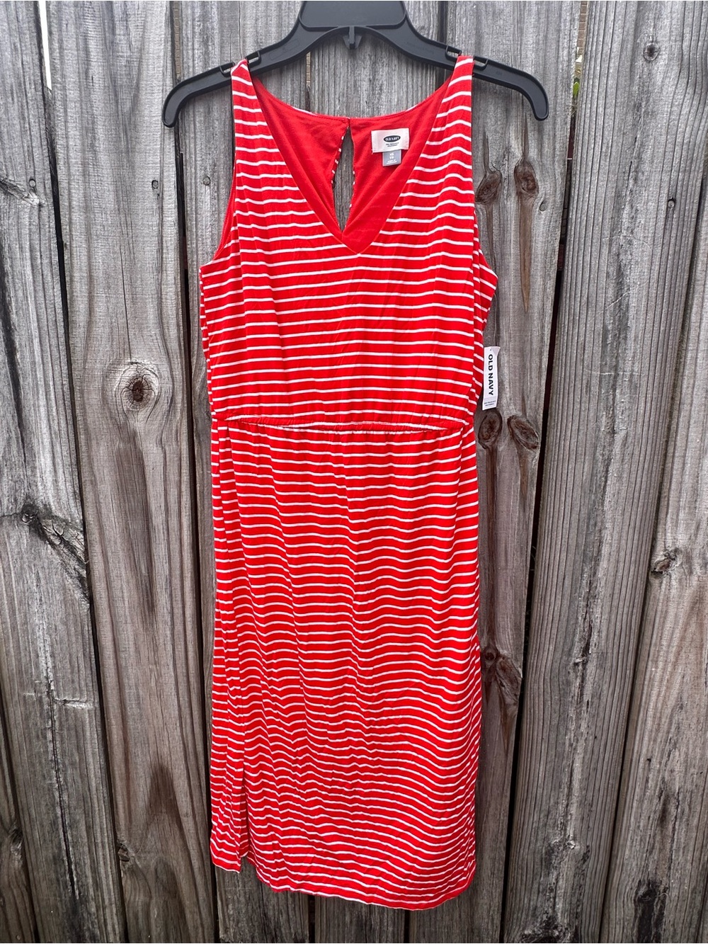 Old Navy Red and White Striped V‑Neck Sleeveless Midi Dress